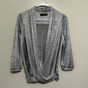 The Limited Wrap Top Women's XS Silver Excellent Metallic Shimmer 3/4 Sleeve Y2k